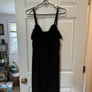 Topshop Midi Black Ruffle Button Up Dress